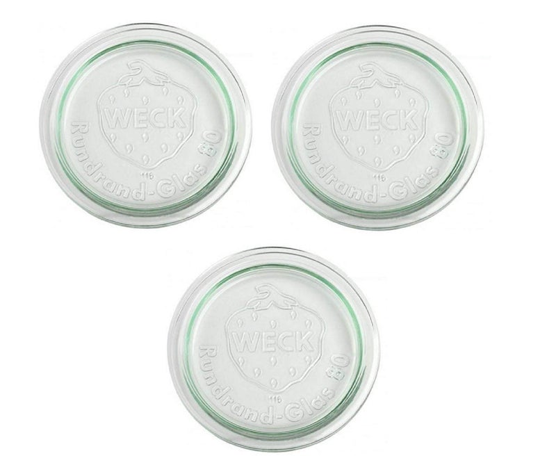 Weck 3 x Weck 100mm (approx. 4") LARGE ORIGINAL Loose Fitting Replacement Glass Lid. Fits WECK Models 738, 739, 740, 741, 742, 743, 744, 745, 748, 974. - Image 1